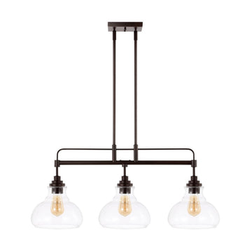Marlowe 32.5" Farmhouse Industrial Iron/Glass Linear LED Pendant - JONATHAN Y